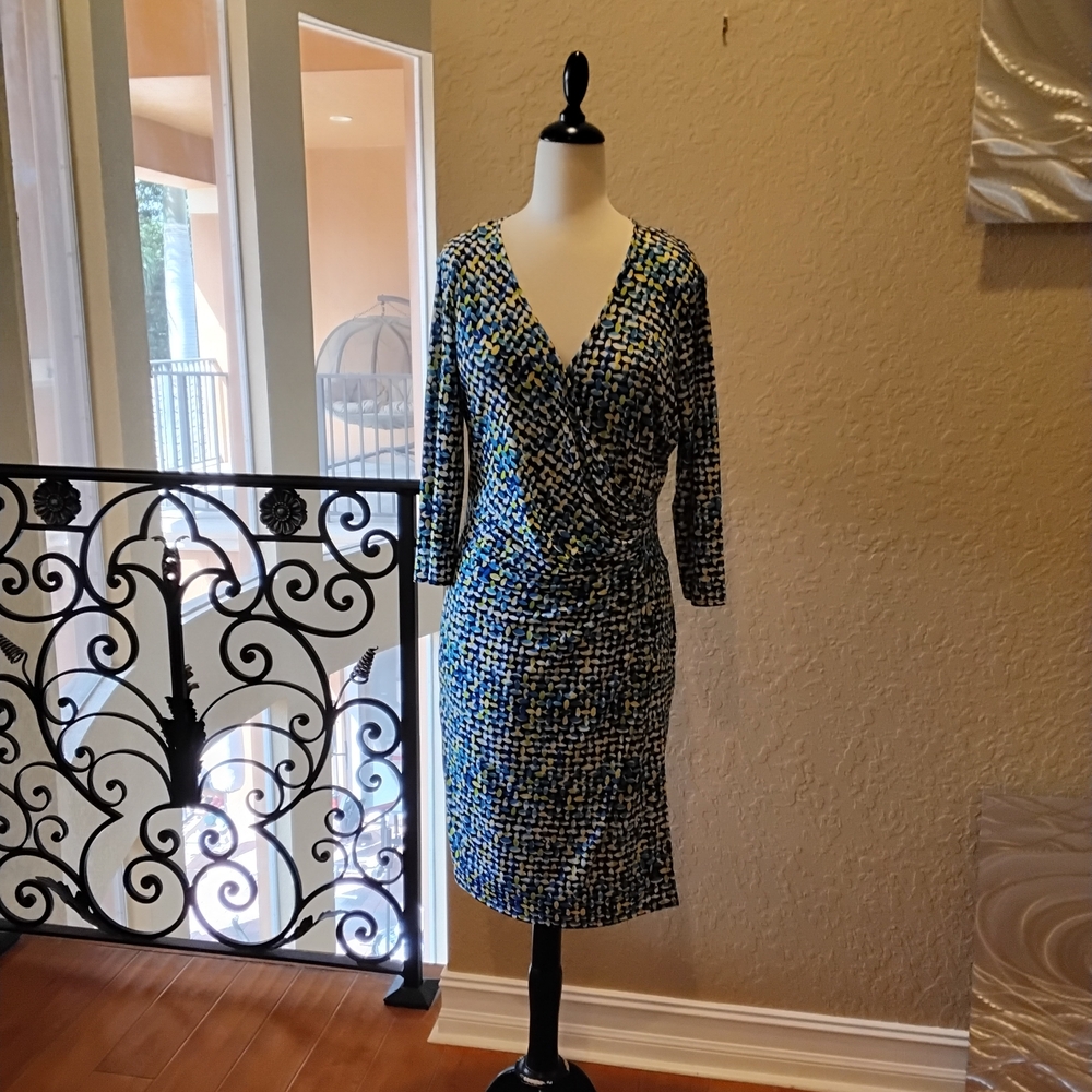 Laundry by Design Blue and Yellow Long Sleeve Dress